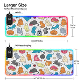 Cats White Wireless Charging Mouse Pad for Mobile Phone Extra Large Gaming Mousepad with 13 Lighting Modes Computer Mat for Gaming MacBook PC Laptop Desk Office Home